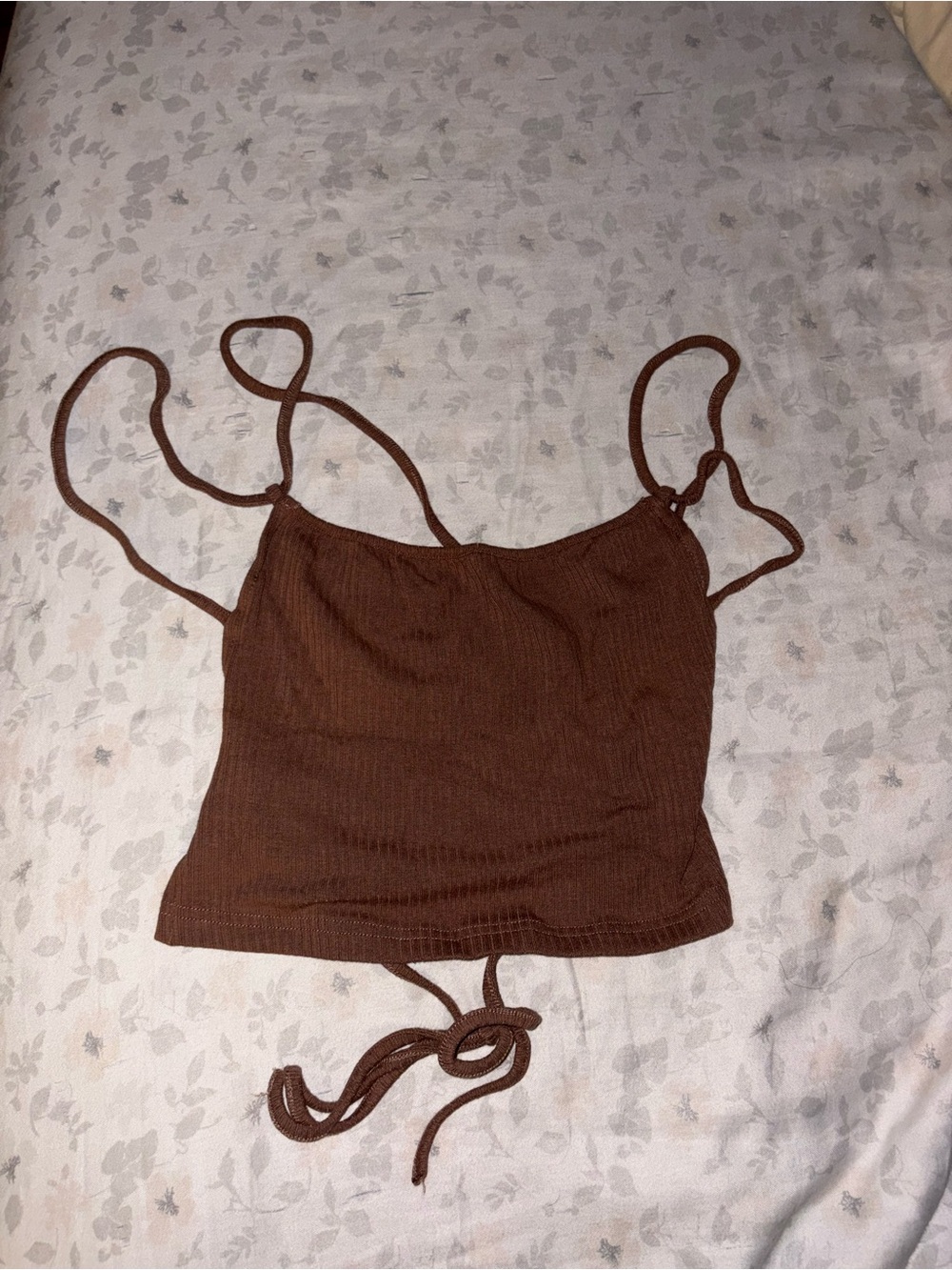 SHEIN Brown Ribbed Tie-Back Cami Tank